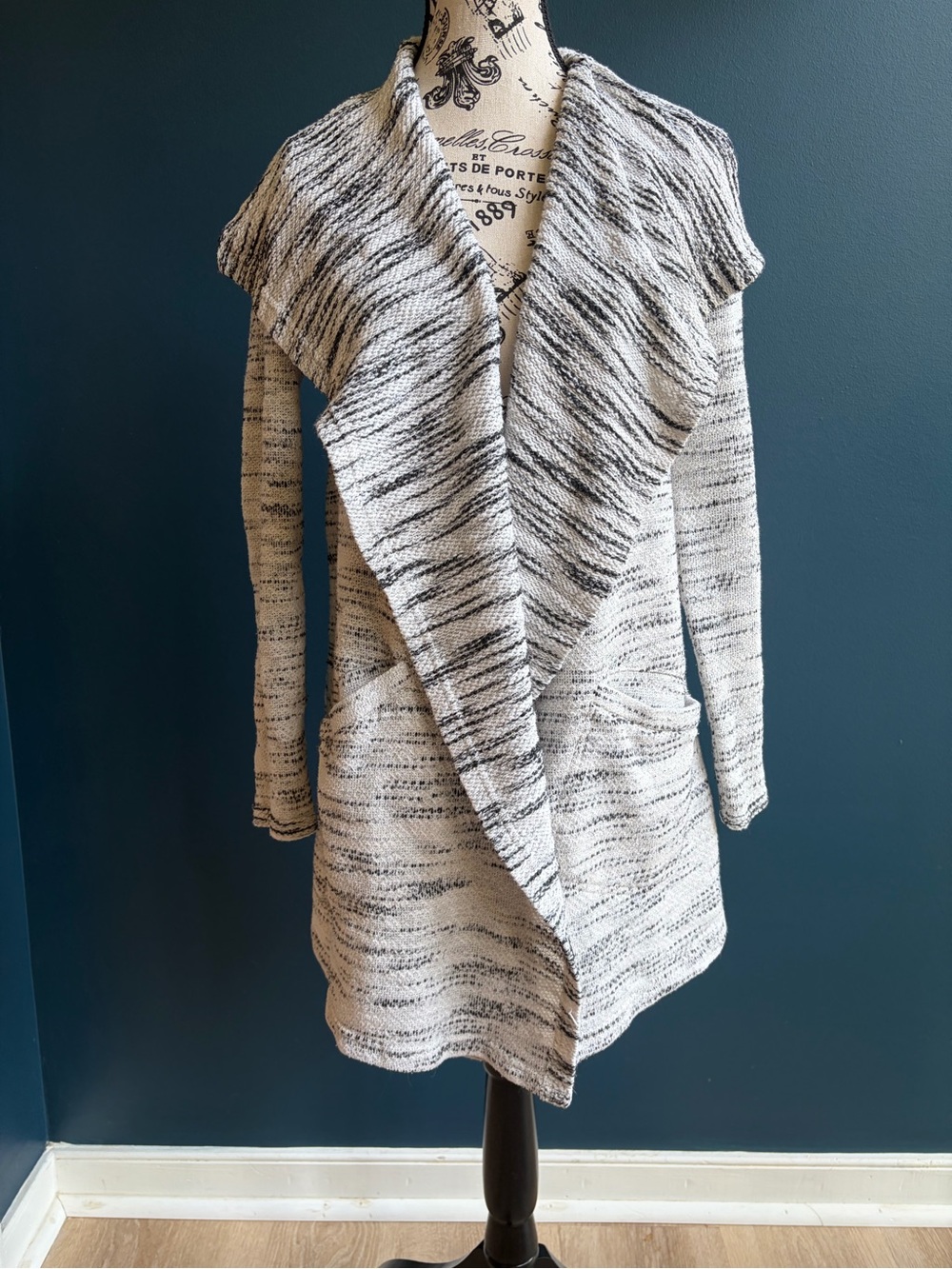 Billabong Gray Marled Waterfall Cardigan Open Front Size Small